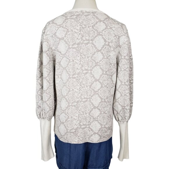 Express Sweater Women's Large Crew Neck Balloon Sleeve Damask Print Ribbed Gray - Picture 5 of 12